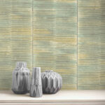 Dynasty Bamboo - Sage and Metallic Pearl | Greens Textures Wallpaper for Entryway, Nursery, and Living Room