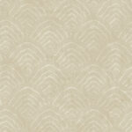 Confucius Scallop - Tan and Metallic Pearl | Warm Neutrals and Beiges Asian and Chinoiseries Wallpaper for Bedroom, Half Bath, and Powder Room