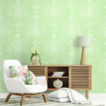 French Country Colette - Washed Green | Greens Damasks and Scrolls Wallpaper for Nursery, Kitchen, and Accent Wall
