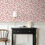 French Country Corail - Coral Red | Reds Trees and Leaves Wallpaper for Powder Room, Hallway, and Dining Room