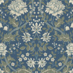 Honeysuckle Floral Ogee - Prussian Blue | Blues Damasks and Scrolls Wallpaper for Accent Wall, Powder Room, and Dining Room