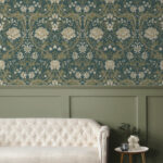 Honeysuckle Floral Ogee - Peacock | Greens Damasks and Scrolls Wallpaper for Accent Wall, Nursery, and Powder Room