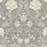 Honeysuckle Floral Ogee - Steel | Grays Damasks and Scrolls Wallpaper for Accent Wall, Entryway, and Hallway