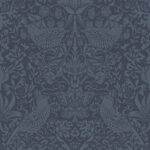 Tonal Aves Garden - Denim | Blues Damasks and Scrolls Wallpaper for Dining Room, Office, and Accent Wall