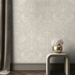 Tonal Aves Garden - Sand Dune | Warm Neutrals and Beiges Damasks and Scrolls Wallpaper for Dining Room, Hallway, and Bedroom