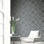 Lattice on Grasslcoth Faux Finish | Grays Geometrics Wallpaper for Office, Accent Wall, and Living Room