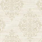 Medallion on Grasscloth | Warm Neutrals and Beiges Damasks and Scrolls Wallpaper for Living Room, Kitchen, and Entryway