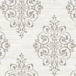 Medallion on Grasscloth | Grays Damasks and Scrolls Wallpaper for Accent Wall, Living Room, and Nursery