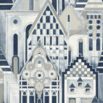 Art Deco Village | Blues Architecturals Wallpaper for Entryway, Dining Room, and Kitchen