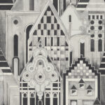 Art Deco Village | Silvers and Pewters Architecturals Wallpaper for Kitchen, Half Bath, and Living Room
