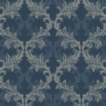 Skyline Damask | Blues Damasks and Scrolls Wallpaper for Nursery, Half Bath, and Kitchen