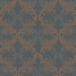 Skyline Damask | Coppers and Bronzes Damasks and Scrolls Wallpaper for Bedroom, Half Bath, and Kitchen