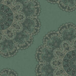 Aura Lace Medallion - Sea Green, Beige, and Ebony | Greens Medallions Wallpaper for Bedroom, Dining Room, and Office