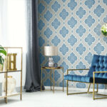 Aura Trellis - Silver, Blue, and Glitter | Blues Geometrics Wallpaper for Office, Accent Wall, and Powder Room