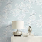 Charleston Toile | Blues Toiles Wallpaper for Half Bath, Accent Wall, and Bedroom