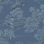 Charleston Toile | Blues Toiles Wallpaper for Living Room, Office, and Accent Wall