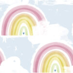 Rainbows - Powder Blue | Blues Children and Nursery Wallpaper for Dining Room, Hallway, and Kitchen