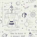 Rocket Ship - White and Midnight Blue | Blues Children and Nursery Wallpaper for Powder Room, Accent Wall, and Bedroom