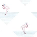 Dancing Flamingo - Fuchsia and Sky Blue | Blues Children and Nursery Wallpaper for Powder Room, Accent Wall, and Office