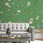 Blossom Chinoisserie Mural - Emerald | Greens Asian and Chinoiseries Wallpaper for Entryway, Powder Room, and Half Bath
