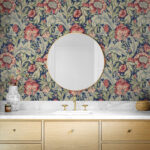 Acanthus Garden - Marine Blue and Watermelon | Multicolors Florals, Botanicals and Tropicals Wallpaper for Kitchen, Entryway, and Hallway