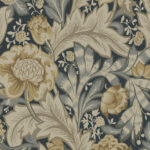 Acanthus Garden - Midnight Blue and Beige | Blues Florals, Botanicals and Tropicals Wallpaper for Half Bath, Hallway, and Living Room