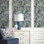 Acanthus Garden - Bluestone and Golden | Blues Florals, Botanicals and Tropicals Wallpaper for Nursery, Living Room, and Kitchen