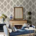 Antigua Damask - Charcoal and Ivory | Grays Damasks and Scrolls Wallpaper for Powder Room, Living Room, and Nursery