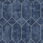 Rustic Geo - Denim Blue and Metallic Silver | Blues Geometrics Wallpaper for Office, Accent Wall, and Dining Room
