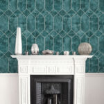Rustic Geo - Emerald and Metallic Silver | Greens Geometrics Wallpaper for Office, Accent Wall, and Bedroom