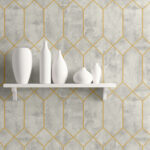Rustic Geo - Silver Birch and Metallic Gold | Grays Geometrics Wallpaper for Office, Accent Wall, and Kitchen