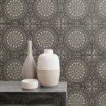 Mandala Boho Tile - Brushed Ebony and Stone | Blacks Tiles Wallpaper for Office, Hallway, and Dining Room