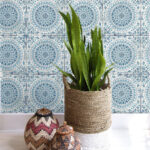 Mandala Boho Tile - Cerulean and Washed Denim | Blues Tiles Wallpaper for Accent Wall, Office, and Half Bath