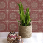 Mandala Boho Tile - Cabernet and Aloe Green | Reds Tiles Wallpaper for Hallway, Powder Room, and Accent Wall