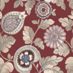 Calypso Paisley Leaf - Cabernet and Coral | Reds Florals, Botanicals and Tropicals Wallpaper for Powder Room, Hallway, and Bedroom
