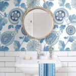 Calypso Paisley Leaf - Blue Oasis and Ivory | Blues Florals, Botanicals and Tropicals Wallpaper for Office, Bedroom, and Half Bath