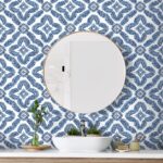 Talia - Cottage Blue | Navys Medallions Wallpaper for Half Bath, Entryway, and Nursery