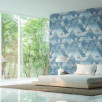 Lagom Triangles - Navy and Sky Blue | Blues Geometrics Wallpaper for Office, Accent Wall, and Dining Room