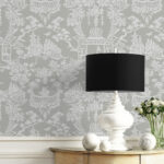 Spring Festival | Silvers and Pewters Asian and Chinoiseries Wallpaper for Kitchen, Half Bath, and Dining Room