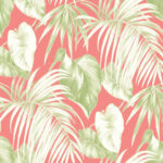 Dominica - Salmon, Green, and White | Pinks Florals, Botanicals and Tropicals Wallpaper for Nursery, Office, and Dining Room