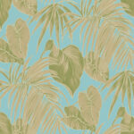 Dominica - Turquoise, Green, and White | Aquas and Teals Florals, Botanicals and Tropicals Wallpaper for Accent Wall, Dining Room, and Living Room