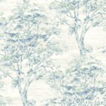 Ottine | Blues Trees and Leaves Wallpaper for Living Room, Entryway, and Hallway
