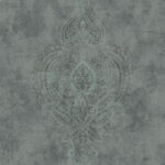 Gillingham - Charcoal and Dusty Blue | Grays Medallions Wallpaper for Living Room, Entryway, and Half Bath