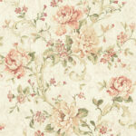 Floral Scroll - Cream and Peach | Pinks Damasks and Scrolls Wallpaper for Entryway, Living Room, and Powder Room