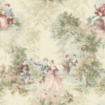 Vintage Toile - Satin Taupe and Raspberry | Pinks Toiles Wallpaper for Office, Dining Room, and Kitchen