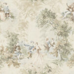 Vintage Toile - Satin Taupe and Burgundy | Reds Toiles Wallpaper for Half Bath, Nursery, and Living Room