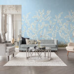 Vining Beauty Mural - Century Blue | Blues Trees and Leaves Wallpaper for Nursery, Living Room, and Entryway