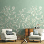 Vining Beauty Mural - Sage | Greens Trees and Leaves Wallpaper for Dining Room, Living Room, and Half Bath