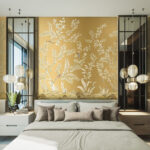 Vining Beauty Mural - Gold Metallic | Golds Trees and Leaves Wallpaper for Half Bath, Living Room, and Bedroom