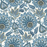 Sheffield Fabric - Prussian Blue | Blues Damasks and Scrolls Wallpaper for Hallway, Kitchen, and Nursery
